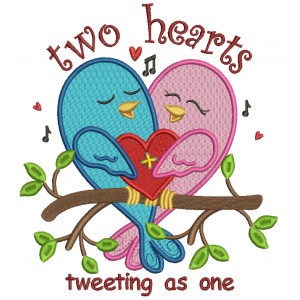 Two Hearts Tweeting As One Without Bee Filled Machine Embroidery Design Digitized Pattern 